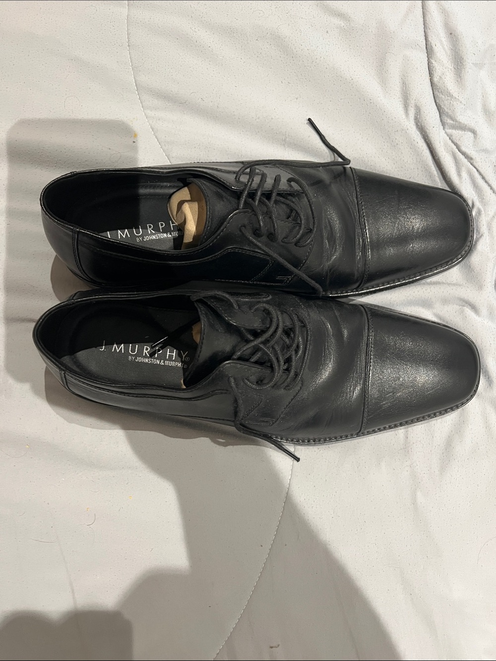 Johnston & Murphy Black Leather Cap-Toe Derby Oxfords
